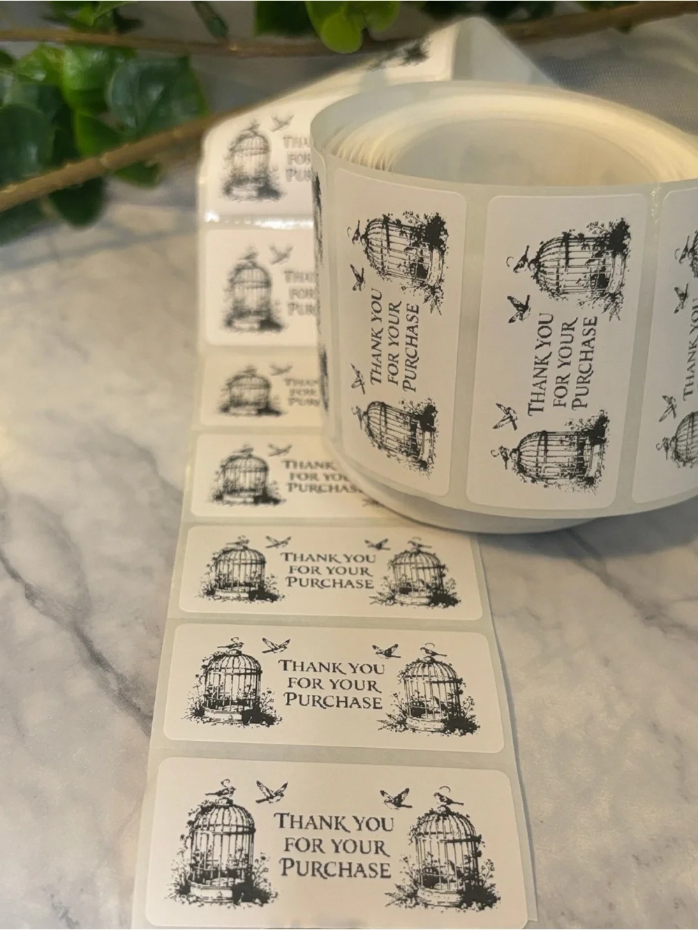 Vintage Birdcage Thank You Labels 200 Pack 2x1 Small Business Stickers